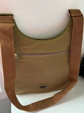 Prada Like  Nylon Messenger Bag with Tan Strap